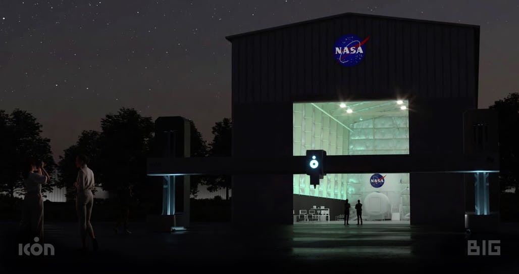 A special account will be allocated at NASA for the experimental construction of simulation stations built with 3D printers. Rendering: BIG / ICON / NASA.